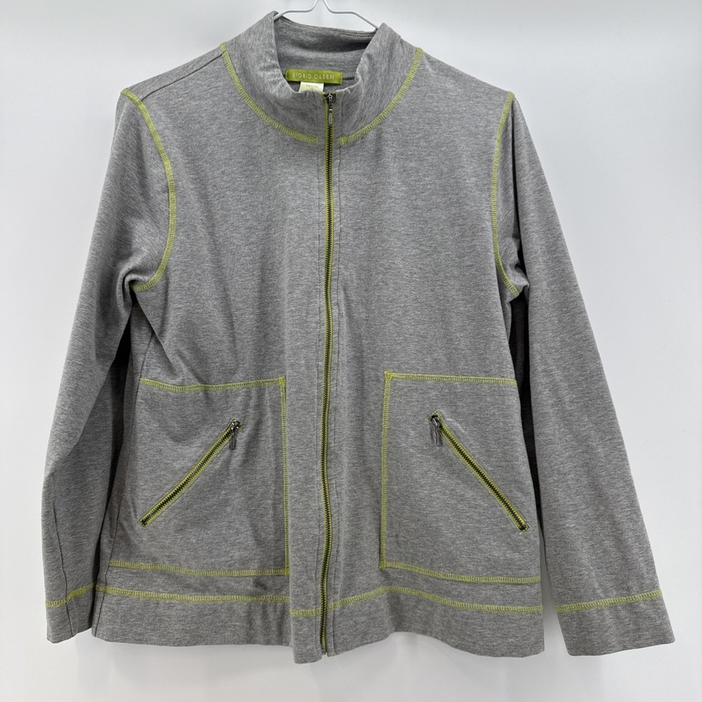 SIGRID OLSEN Jacket Womens Petite Medium Gray Zip Up Pocket‎ Cotton Athleisure